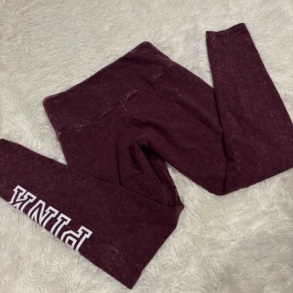 Victoria Secret PINK Cotton Washed Orchid Maroon High Waist Legging Logo Med - Picture 12 of 14